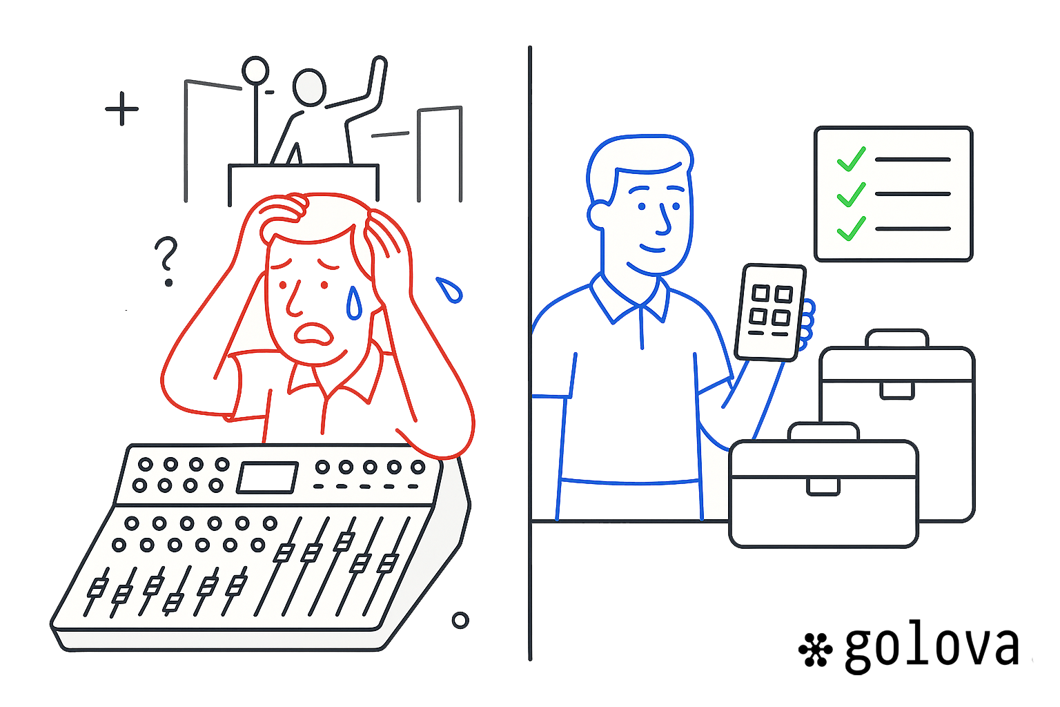 Soundcheck in 10 minutes. The console doesn’t work.